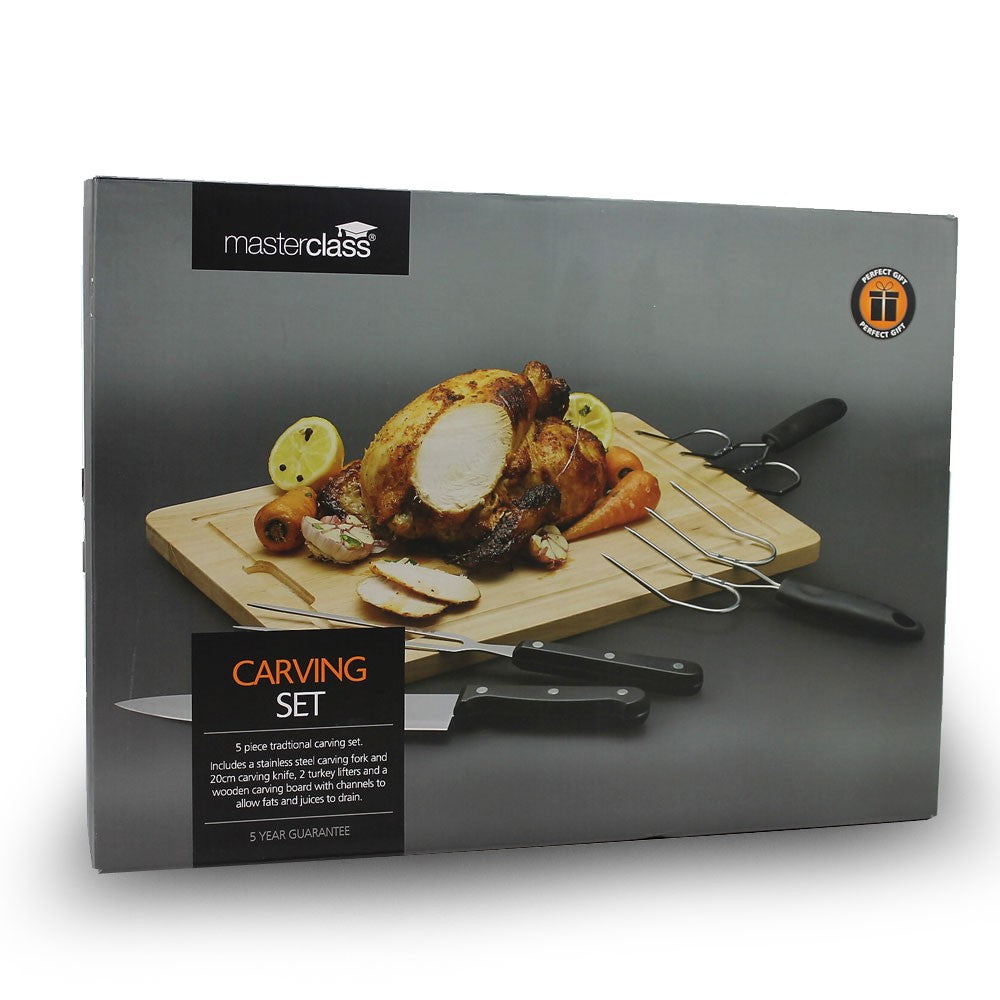 Kitchen Craft Masterclass carving Set with Carving Board, Meat Lifters and Knife - Kate's Cupboard