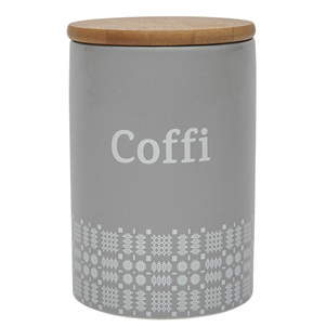 Grey Ceramic Storage Cannister - Coffi - Welsh Coffee - Kate's Cupboard