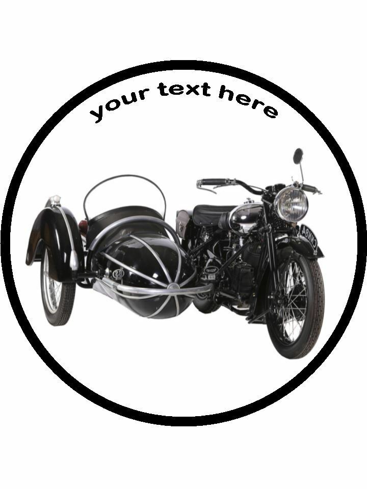 Motorbike and side car vintage Personalised Edible Cake Topper Round Icing Sheet - The Cooks Cupboard Ltd