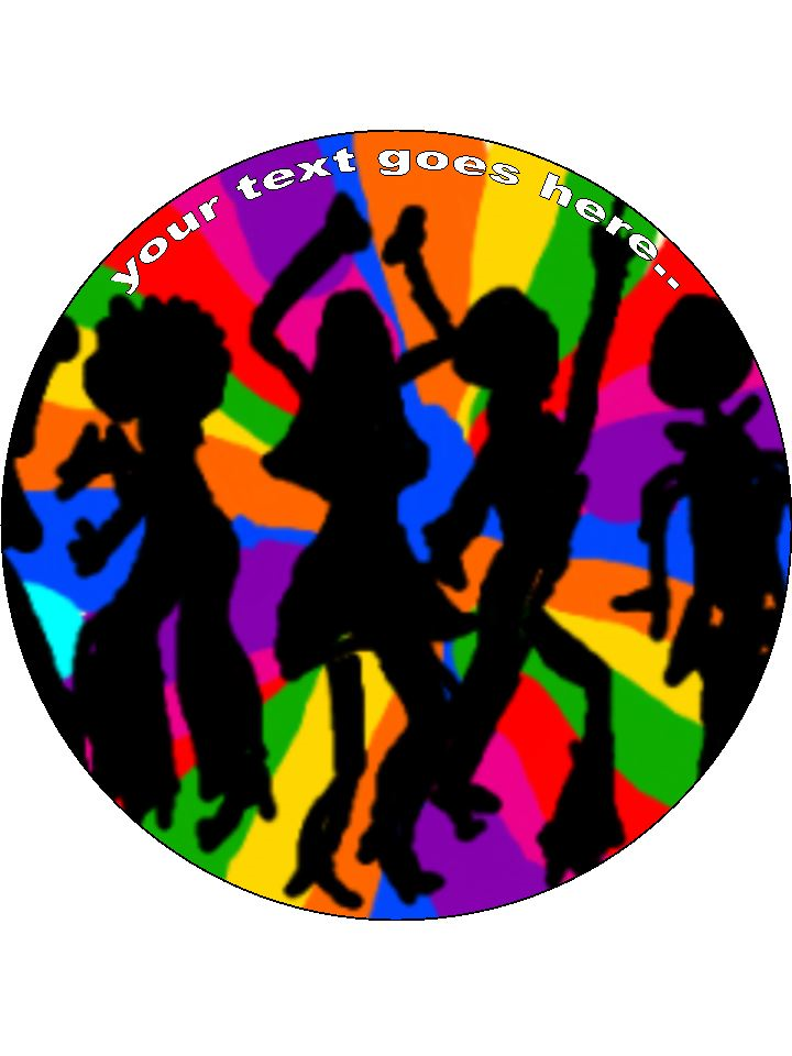 disco Dancing boogie Retro Personalised Edible Cake Topper Round Icing Sheet - The Cooks Cupboard Ltd