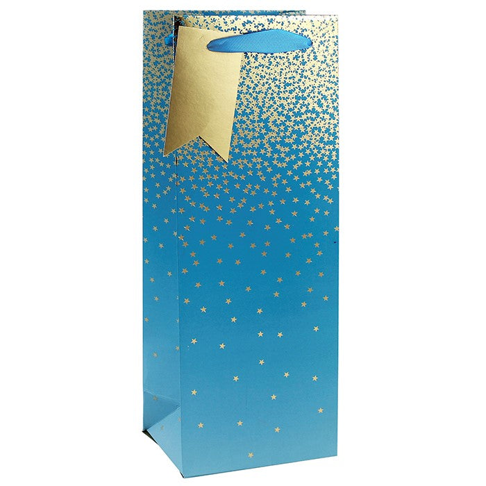 Teal Ombre with Stars Design Bottle Gift Bag