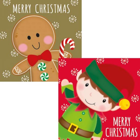 Elf and Gingerbread Man Pack of 20 Christmas Cards - 10 of each design - Kate's Cupboard