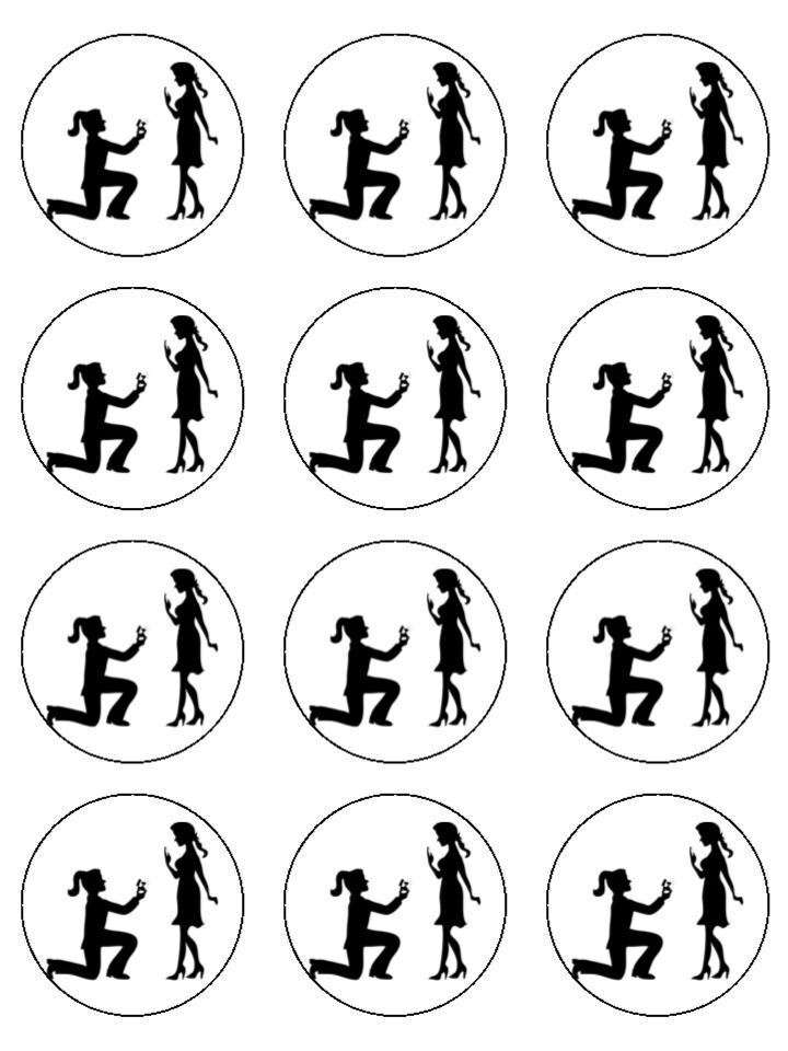 Female Gay Lesbian Silhouette Engagement Proposal Edible Printed Cupcake Toppers Icing Sheet of 12 Toppers
