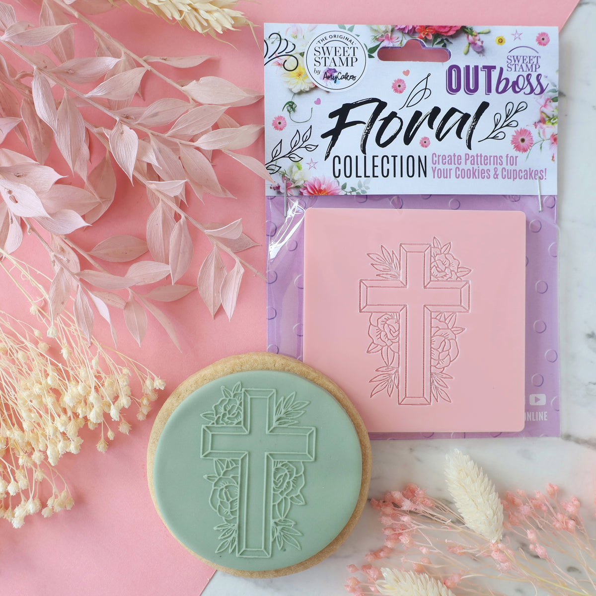 Sweet Stamp OUTboss Outbossing Sugarcraft Stamp - Floral Cross - Kate's Cupboard