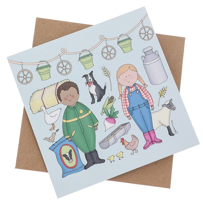 Greeting Card with Envelope -  Farmer Farm Themed Welly Wearers