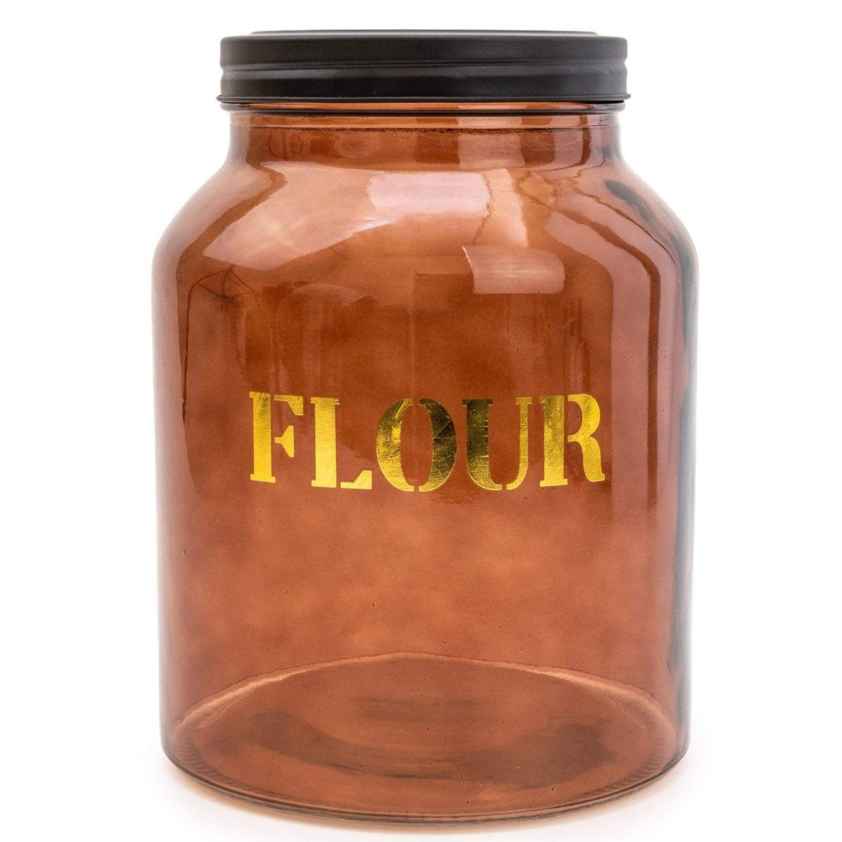 Vintage Style Amber Glass Storage Jar with Gold Detail - Flour - Kate's Cupboard