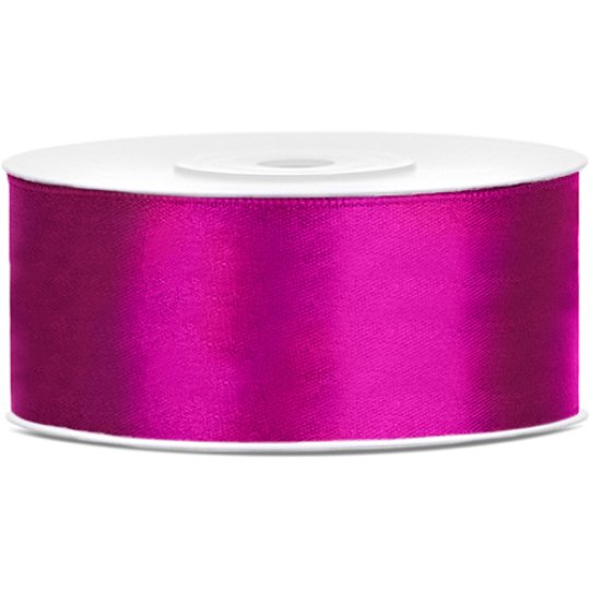 Satin Ribbon - 25mm Width - Fuchsia Pink - 25 Metre Roll