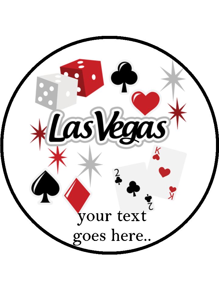 Las Vegas Dice & Cards Personalised Edible Cake Topper Round Wafer Paper - The Cooks Cupboard Ltd