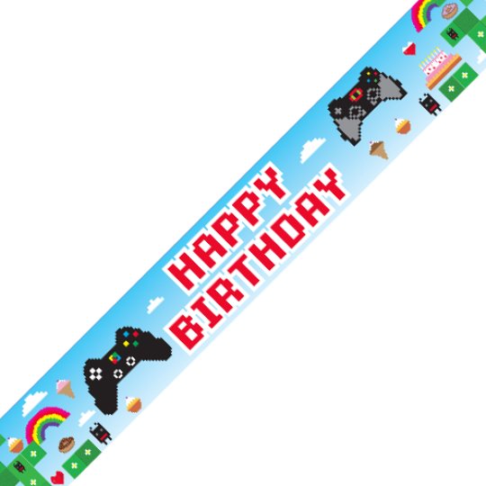 Happy Birthday Banner Gaming Controllers and Pixels