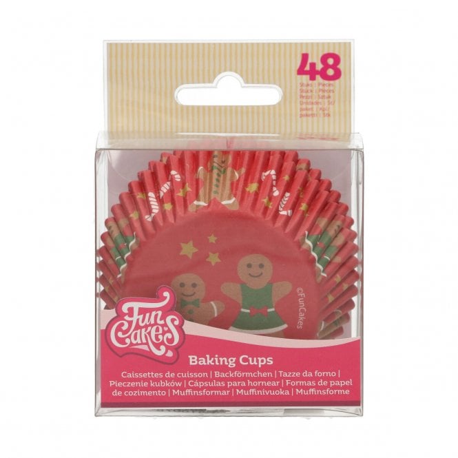 Fun Cakes Gingerbread Man & Woman Red Christmas Cupcake Baking Cases Pack of 48
