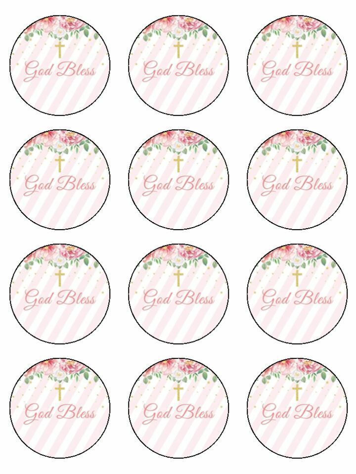 God Bless Pink Theme Edible Printed Cupcake Toppers Icing Sheet of 12 Toppers
