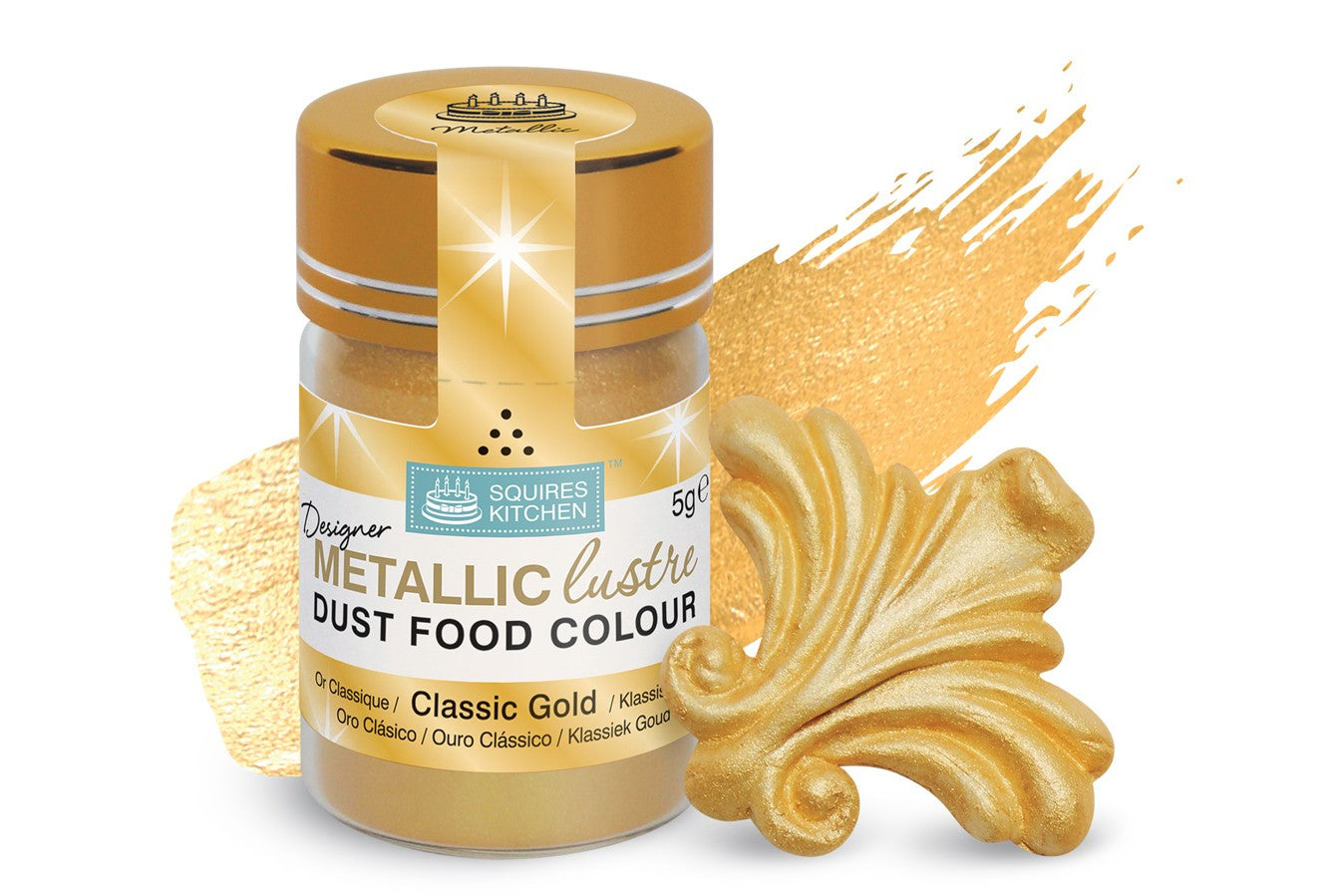 Squires Designer Metallic Lustre Edible Food Colour Dust - Classic Gold - The Cooks Cupboard Ltd