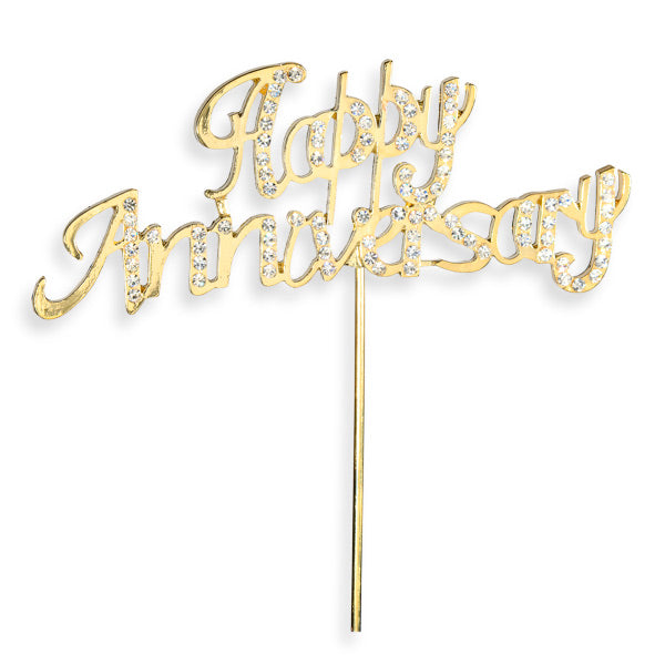 Happy Anniversary Gold Diamante Cake Topper - The Cooks Cupboard Ltd