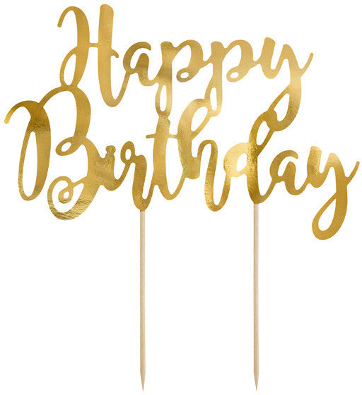 Gold Mirror Card Happy Birthday Cake Topper - The Cooks Cupboard Ltd