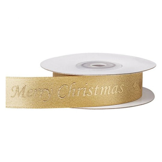 Gold Merry Christmas Ribbon - 22mm - Sold per Metre