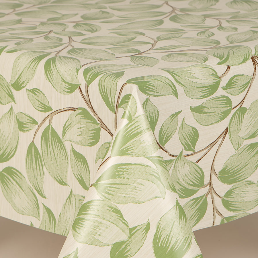 Green Leaf PVC Wipe Clean Vinyl Table Covering / Table Cloth - Kate's Cupboard