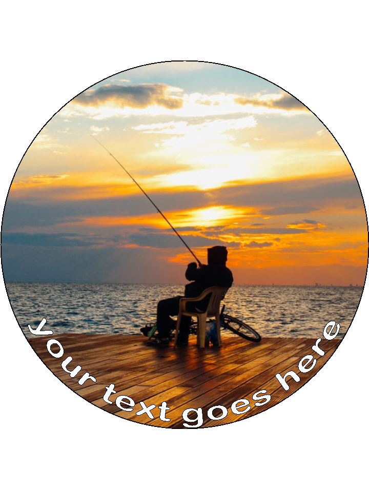 Fisherman Fishing Hobby Personalised Edible Cake Topper Round Wafer Paper - The Cooks Cupboard Ltd