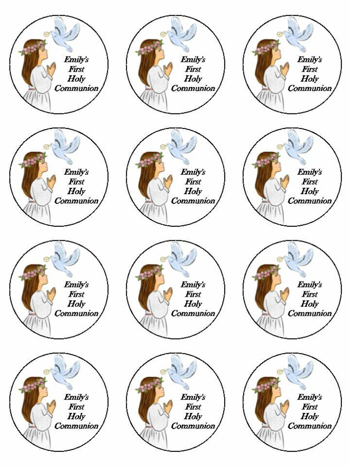 Personalised First 1st Holy Communion Praying Girl & Dove Theme Edible Printed Cupcake Toppers Icing Sheet of 12 Toppers