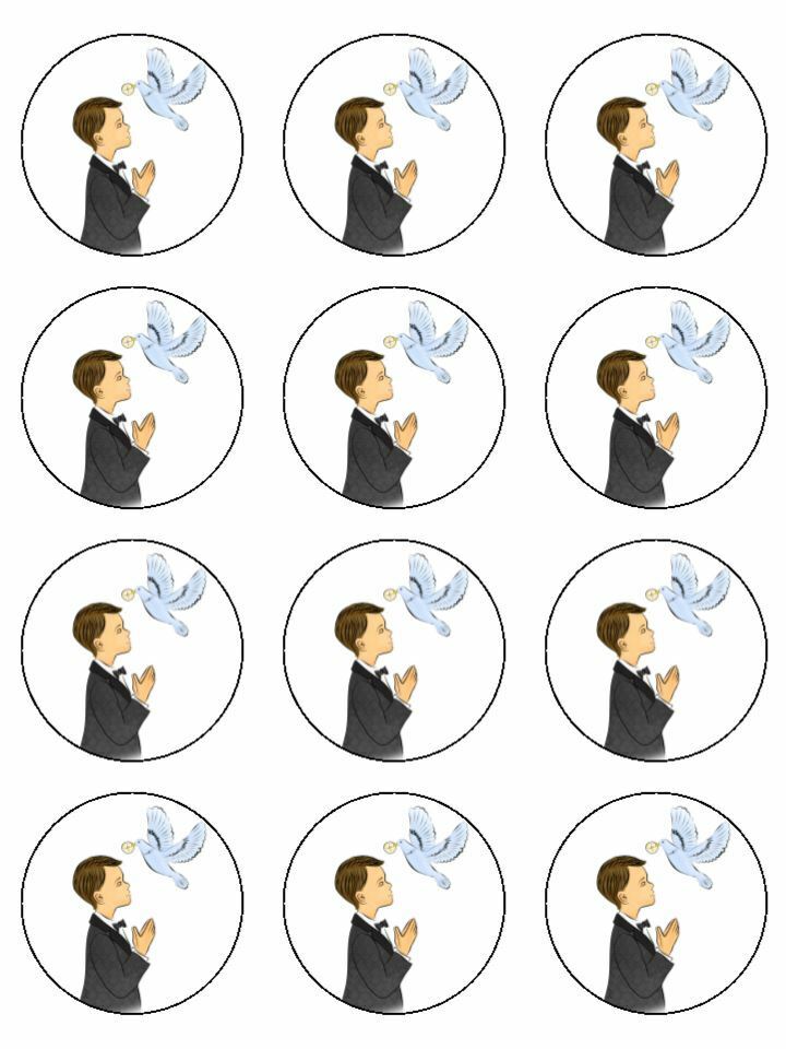 Communion / Christening Pray Boy Edible Printed Cupcake Toppers Icing Sheet of 12 Toppers