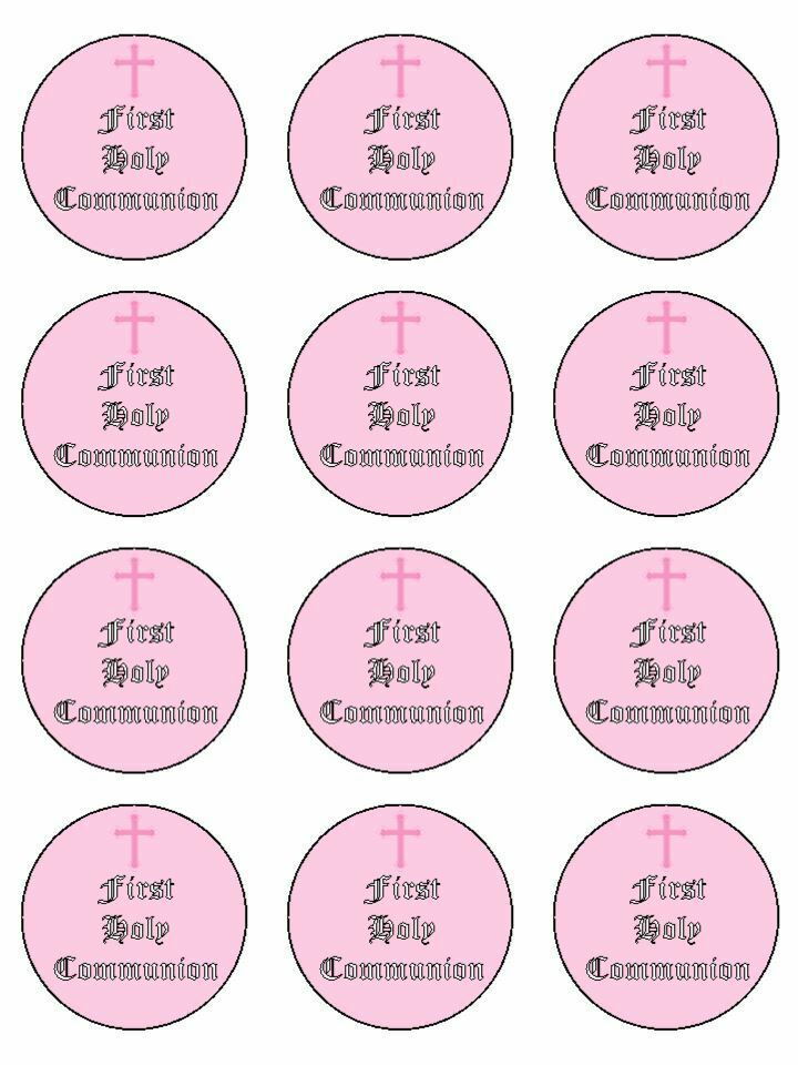 Pink First Holy Communion Edible Printed Cupcake Toppers Icing Sheet of 12 Toppers