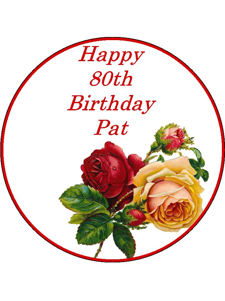 Vintage Flowers Floral Red Personalised Edible Cake Topper Round Icing Sheet - The Cooks Cupboard Ltd