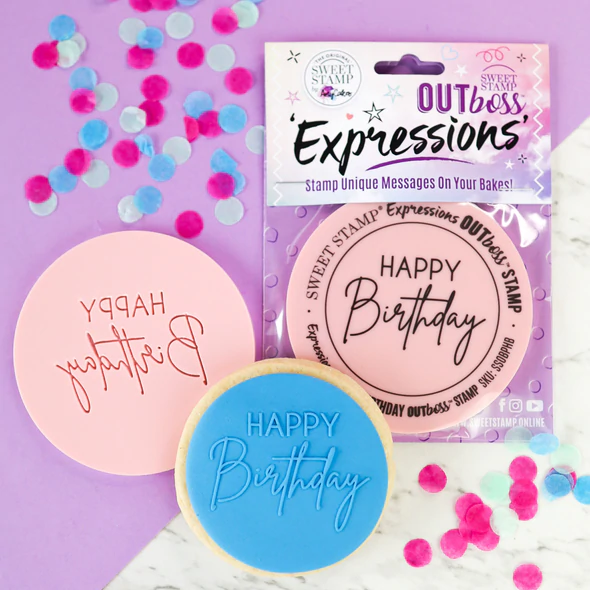 Sweet Stamp OUTboss Outbossing Sugarcraft Stamp - Happy Birthday Trendy - Kate's Cupboard