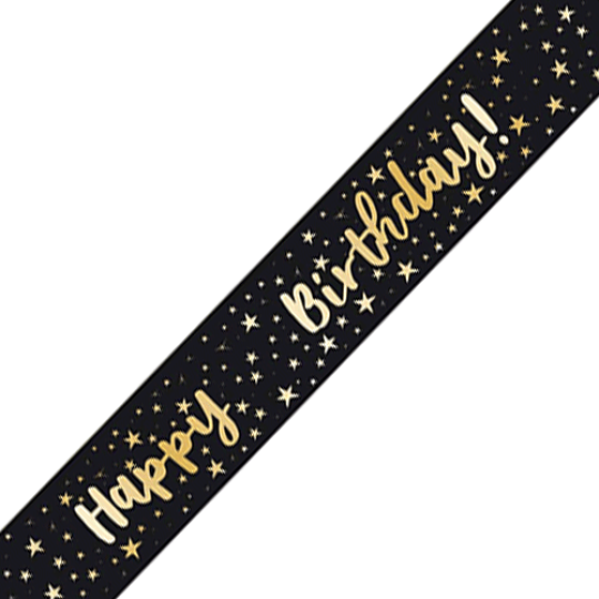 Gold Stars Design Any Age / Add Your Age Decorative Celebration Happy Birthday Banner