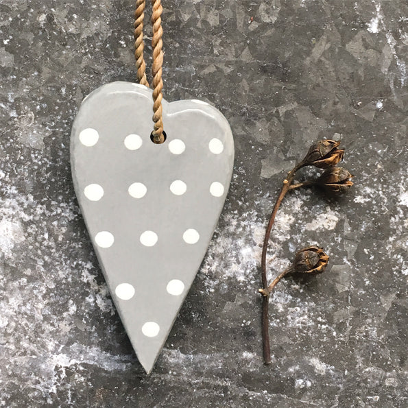Grey Rustic with Spot Hanging Mini Heart on String - Kate's Cupboard