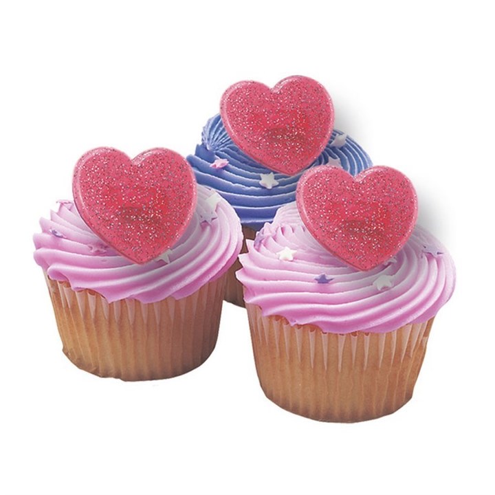 Red Glitter Heart Plastic Cupcake Decoration Ring - Sold Singly - The Cooks Cupboard Ltd