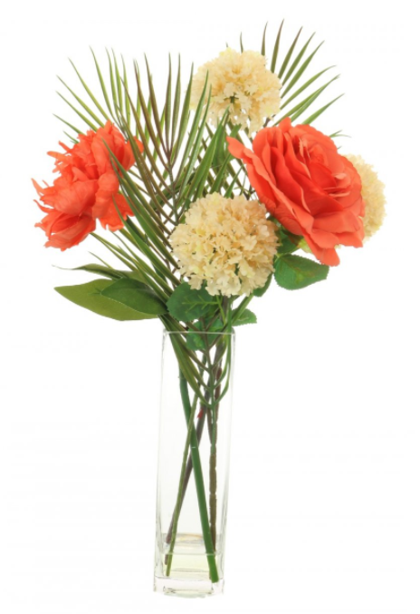 The Moana - Exotic Palm & Pom Artificial Floral Arrangement in Glass Vase - The Cooks Cupboard Ltd