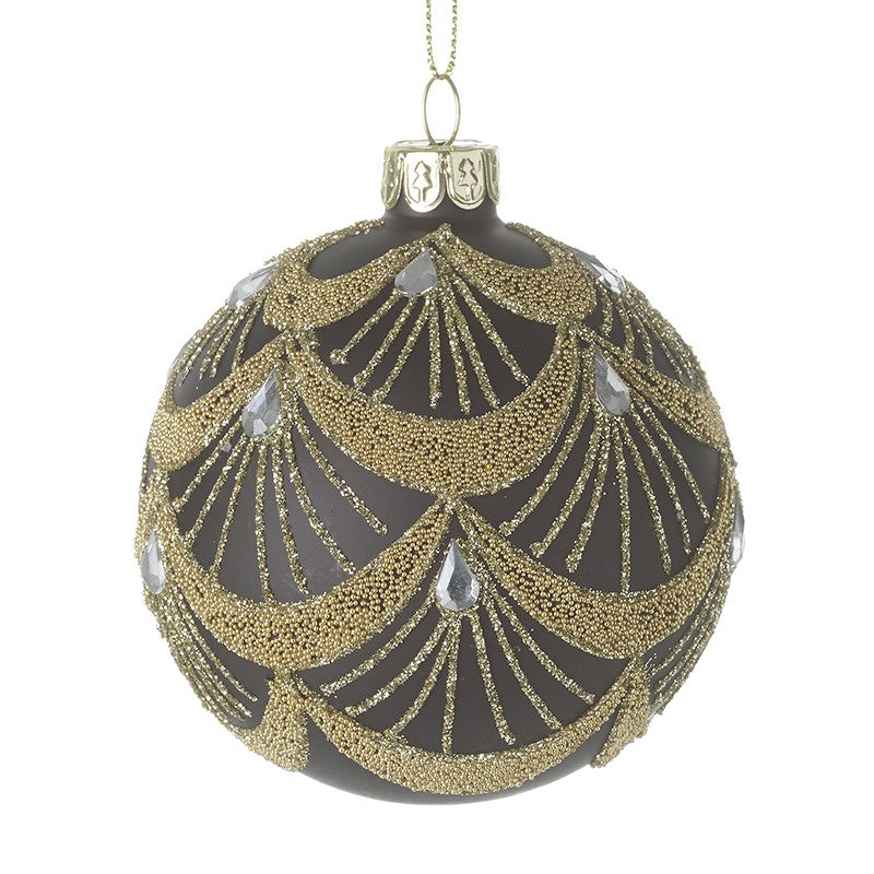 Black Toned with Gold and Jewel Detail Decorative Christmas Bauble Hanging Decoration - Kate's Cupboard