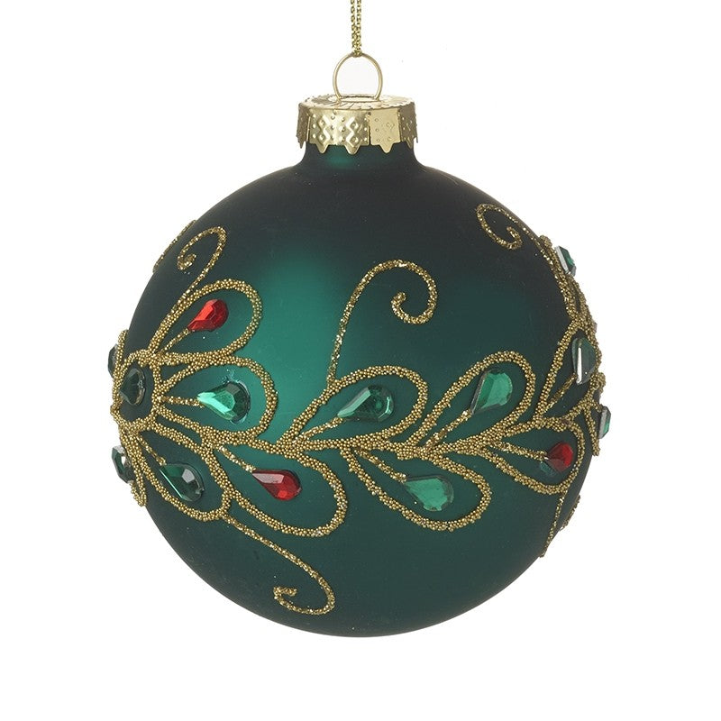 Green Jewel Glass Decorated Christmas Festive Bauble Hanging Decoration - Kate's Cupboard