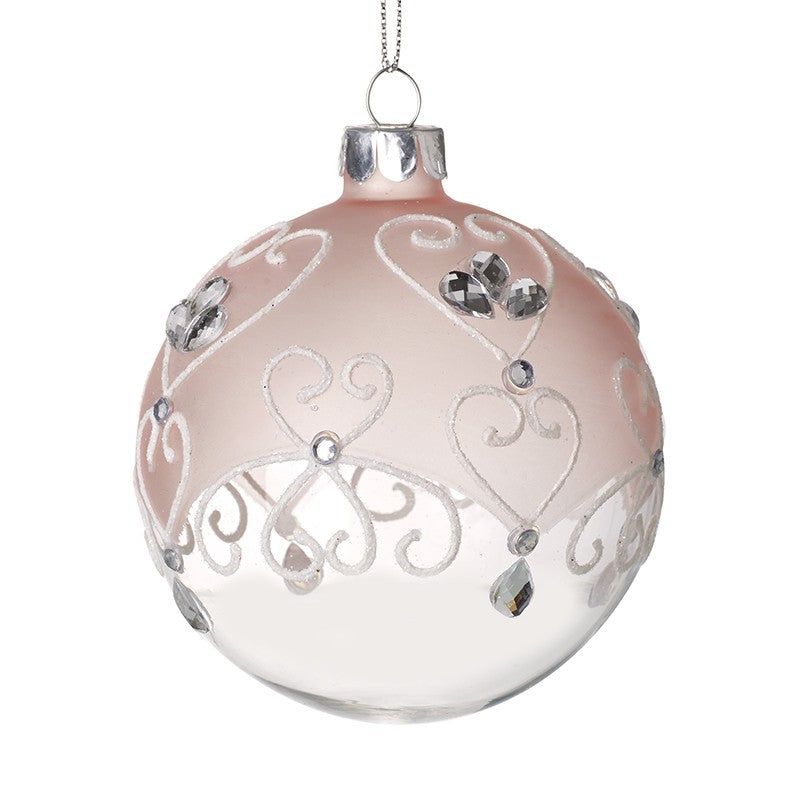 Pink Glass Festive Christmas Bauble with Diamante Detail Design by Heaven Sends