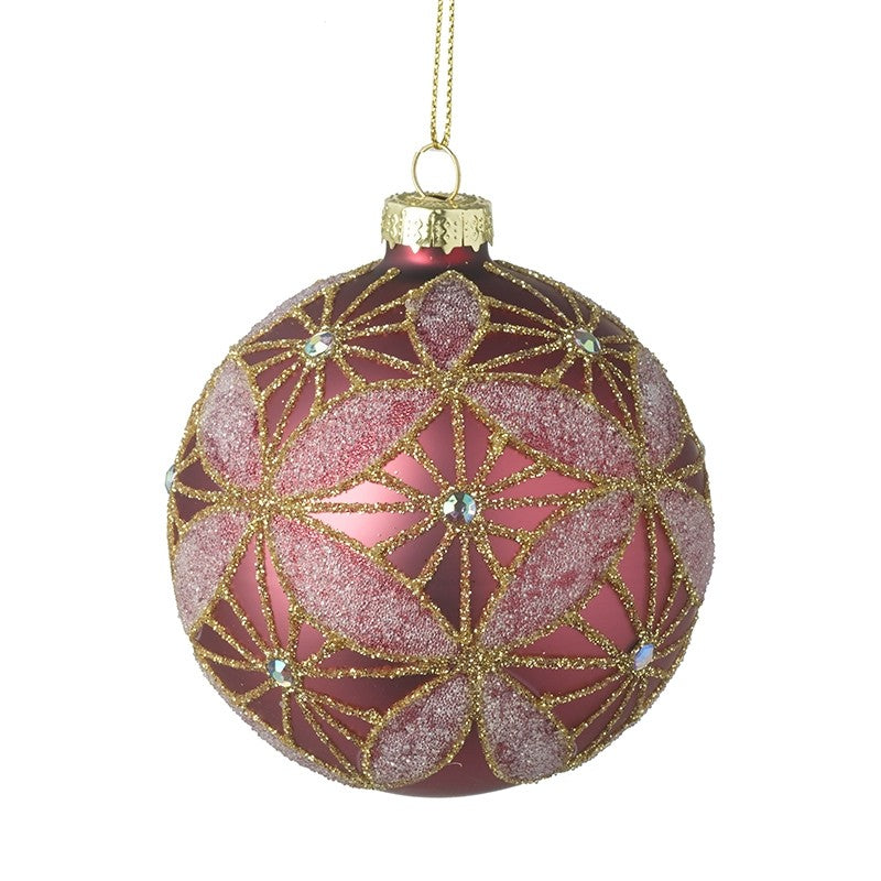 Pink Glass Festive Bauble With Jewel and Glitter Detail by Heaven Sends - Kate's Cupboard