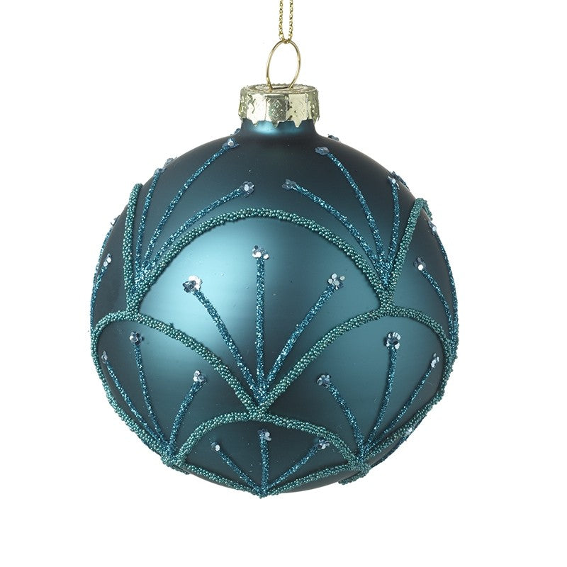 Glass jade / Blue Decorated Christmas Festive Bauble Hanging Decoration - Kate's Cupboard