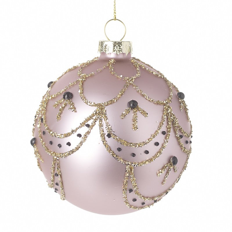 Pink Glass Festive Christmas Bauble with Glitter Details by Heaven Sends - Kate's Cupboard