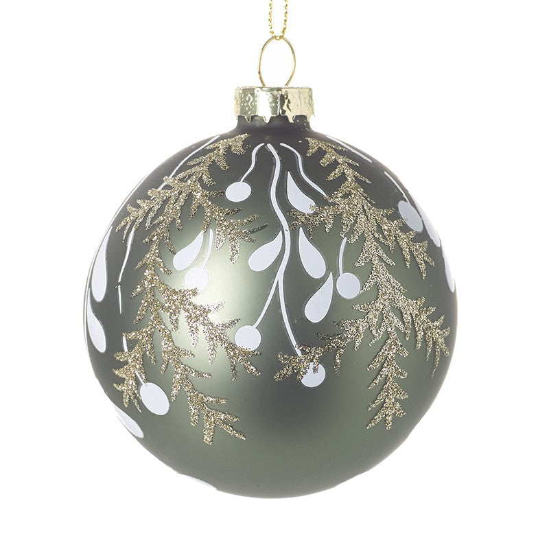 Green Glass Festive Christmas Bauble with Gold and white Detail by Heaven Sends