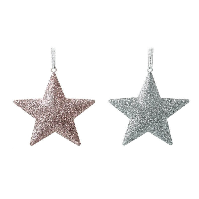 Glitter Hanging Star Decoration - Pink or Silver - The Cooks Cupboard Ltd
