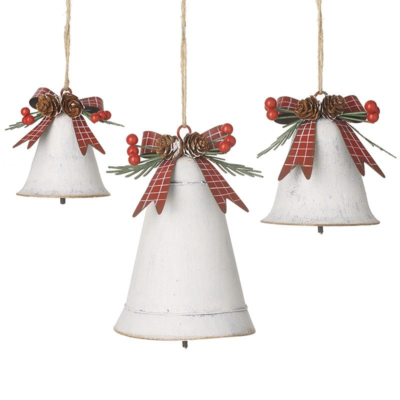 White Wash Rustic Style Metal Christmas Bell - Sold Singly - Kate's Cupboard