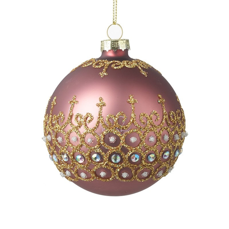 Pink Glass Festive Bauble with Gold Swirl Detail by Heaven Sends