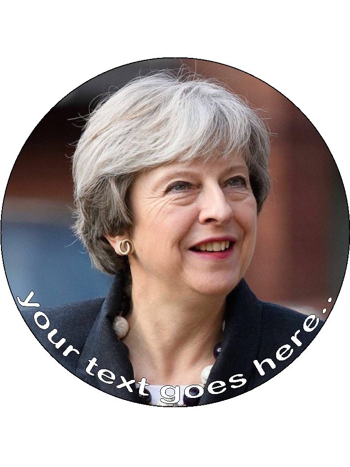Theresa May PM Politician Personalised Edible Cake Topper Round Icing Sheet - The Cooks Cupboard Ltd