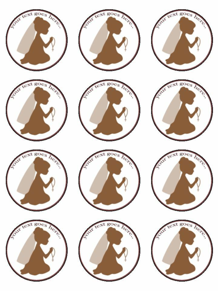 Personalised Communion / Baptism Girl Edible Printed Cupcake Toppers Icing Sheet of 12 Toppers