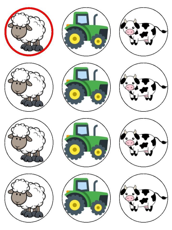 Farmers Farming animals sheep cow Edible Printed Cupcake Toppers Icing Sheet of 12 Toppers