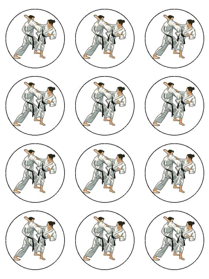 Karate sport kicking Edible Printed Cupcake Toppers Icing Sheet of 12 Toppers