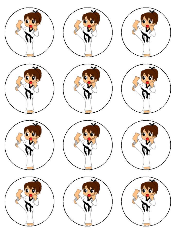 Karate martial arts kicks girl sport Edible Printed Cupcake Toppers Icing Sheet of 12 Toppers