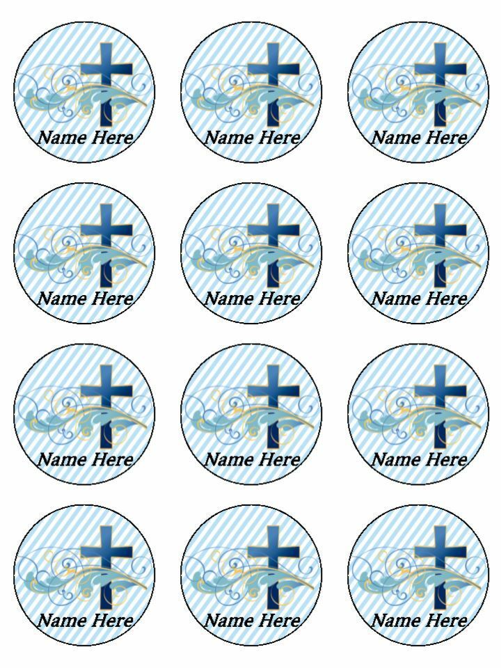 Personalised with Name 1st Communion / Christening / Baptism Blue Cross Edible Printed Cupcake Toppers Icing Sheet of 12 Toppers