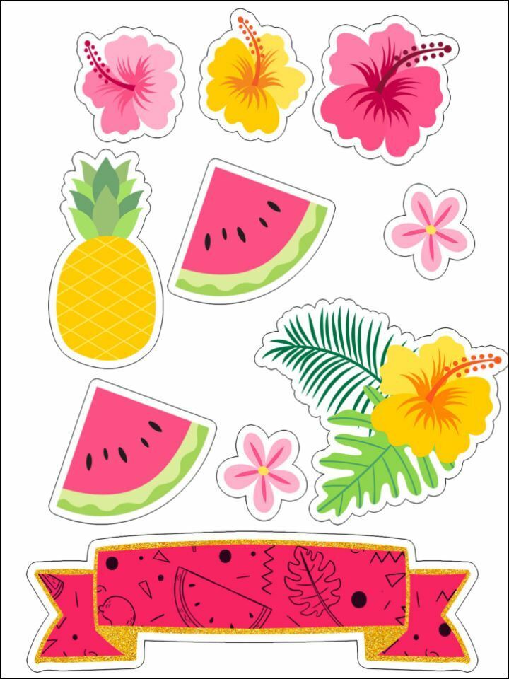 leaves tropical flowers Watermelon Edible Printed Cake Topper Kit Wafer or Icing