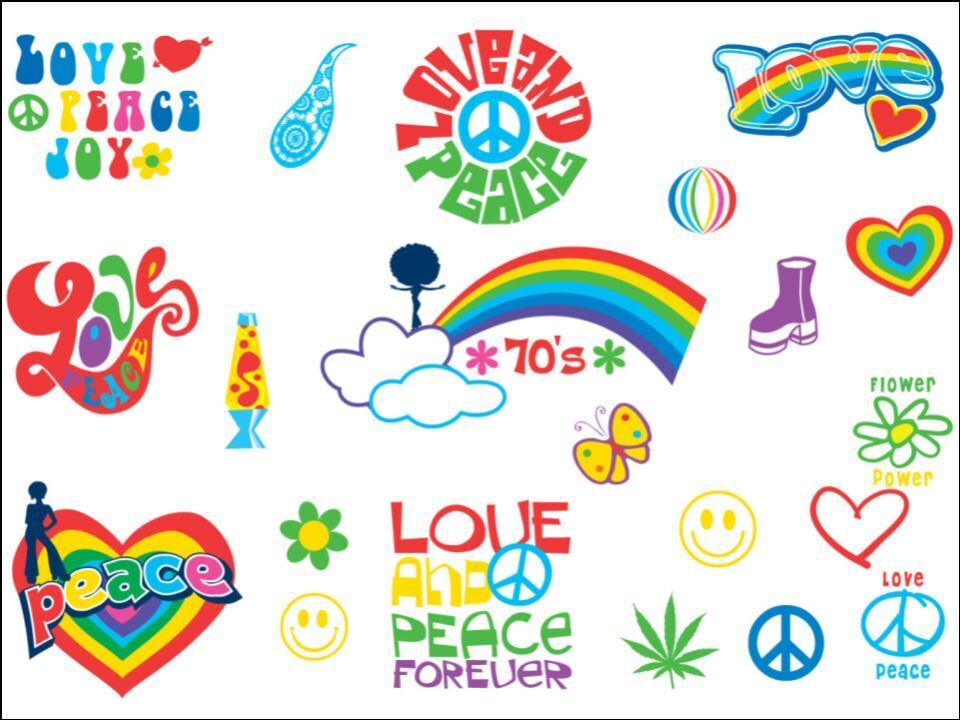 70s flower power peace love colour Edible Printed Cake Decor Topper Icing Sheet Toppers Decoratio