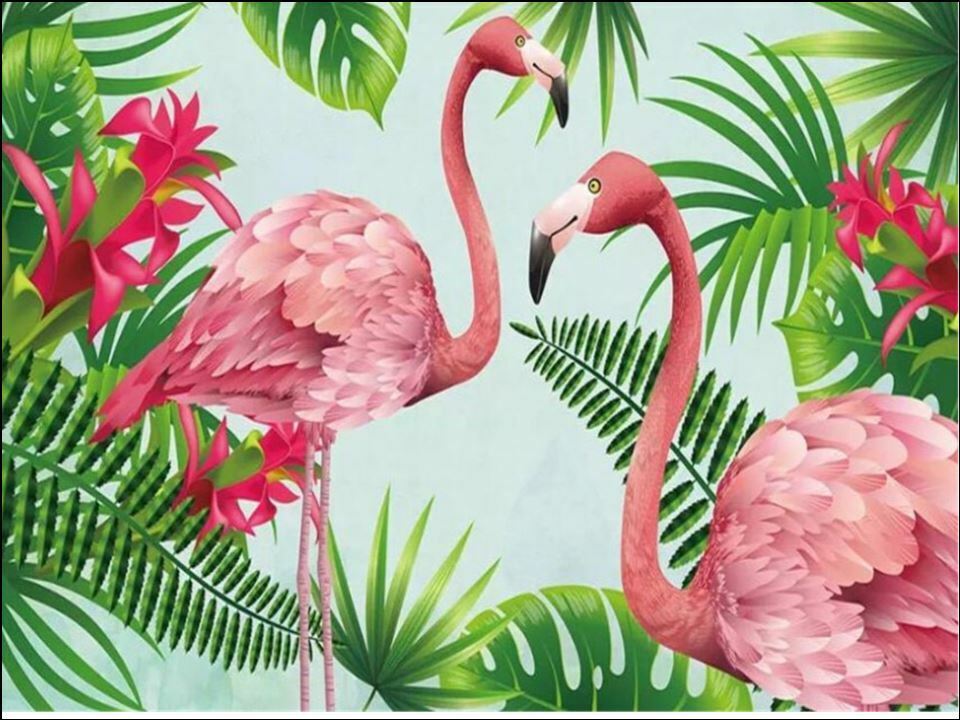 flamingo green leaves tropical background Edible Printed Cake Decor Topper Icing Sheet Toppers Decoration