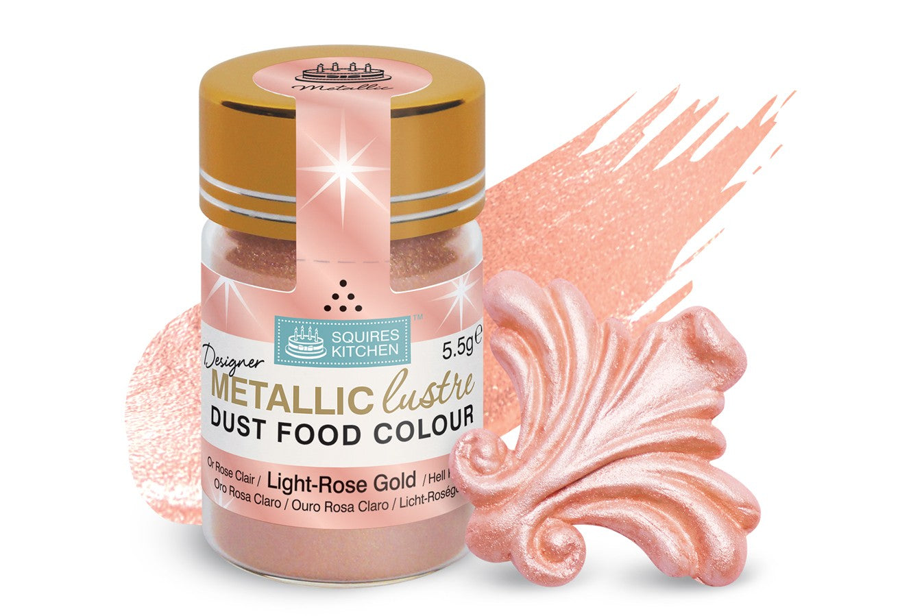 Squires Designer Metallic Lustre Edible Food Colour Dust - Light Rose Gold - The Cooks Cupboard Ltd